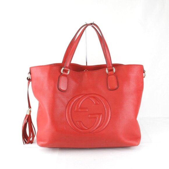 GUCCI Red Leather Tote Bag - Picture 1 of 12